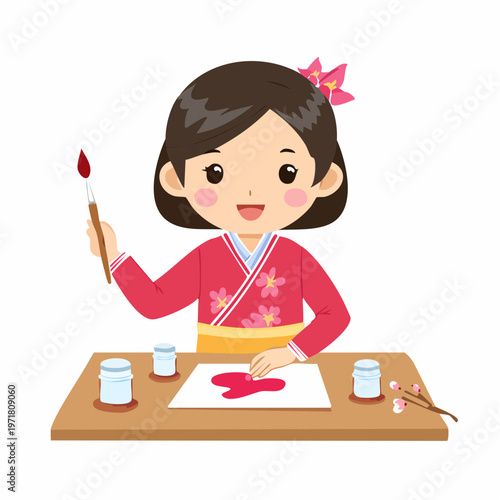 絵の具で絵を描く女の子のイラスト 美術・習い事