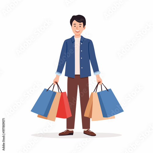 買い物袋を持つ男性のイラスト ショッピング・消費