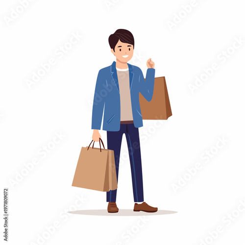 買い物袋を持つ男性のイラスト ショッピング・消費