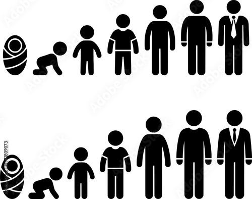 Human Life Stages Growth Timeline From Baby to Adult Business Person Silhouette Illustration