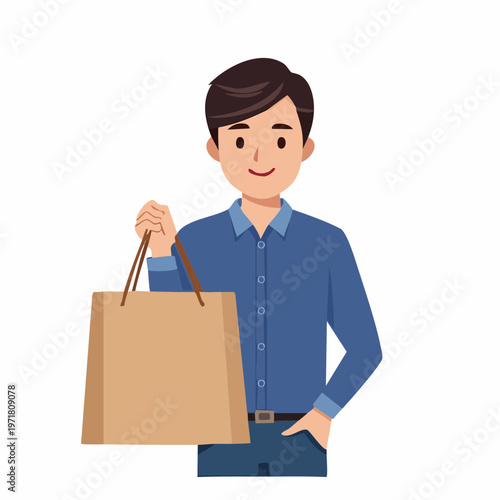 買い物袋を持つ男性のイラスト ショッピング・消費