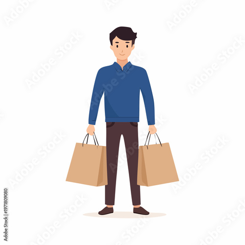 買い物袋を持つ男性のイラスト ショッピング・消費