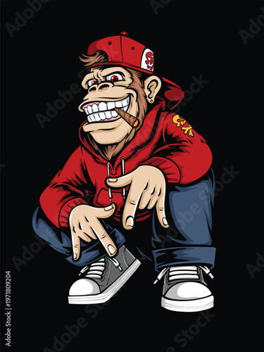 Cool Urban Monkey Mascot Character Street Style Cartoon Vector Illustration