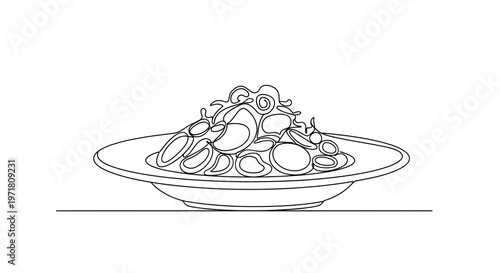 Minimalist Line Art of a Plate of Pasta