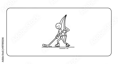 Stick Figure Hockey Player with Flag Hat on Ice