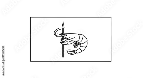 Stylized Shrimp Holding a Spear Icon, Seafood Emblem, Marine Life Symbol