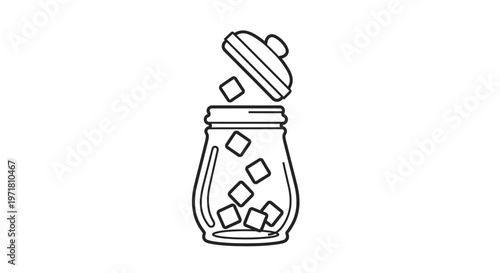 Sugar Cubes Falling into Glass Jar with Open Lid, Sweetener Concept