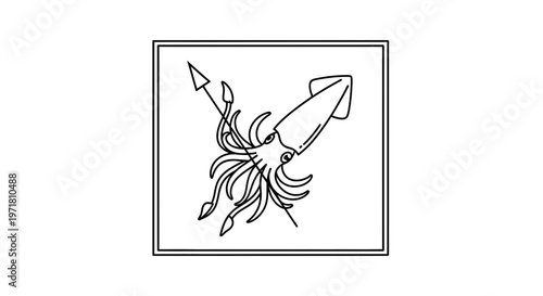 Stylized Squid with Spear Icon Vector Illustration