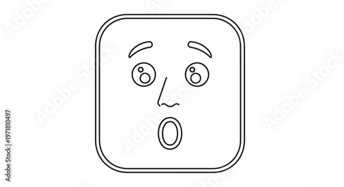 Surprised Face Emoji Outline, Shocked Expression, Open Mouth, Wide Eyes, Outline Drawing