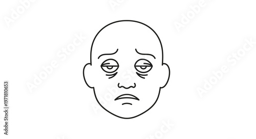 Tired Face Icon, Exhausted Expression, Sleepy Eyes, Sad Mood, Vector Illustration