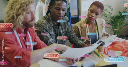 Vertical video: Lead handing sheet sparking AR tags on swatches, fashion team noting edits