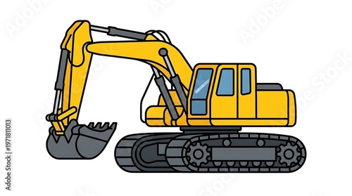 Yellow excavator machine digging earth.