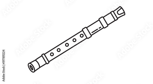 Simple Line Drawing of a Recorder Flute, Musical Instrument Icon