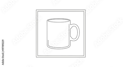 Simple Line Drawing of a White Ceramic Mug, Isolated on White Background