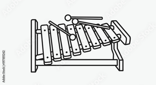 Simple Line Drawing of a Wooden Xylophone with Mallets