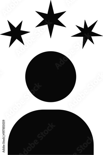 Person with Sparkling Stars Above Head Icon for Dream, Idea, and Creativity Concepts.