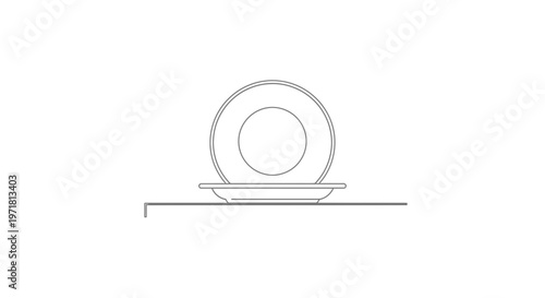 Minimalist Line Art of Two Plates Stacked on a Shelf