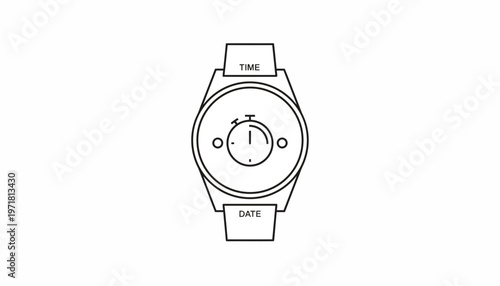 Minimalist Line Art Watch Icon with Time and Date Functions