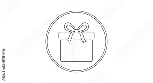 Gift Box Icon with Ribbon Bow, Simple Line Art, Celebration and Surprise Symbol
