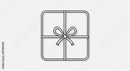 Gift Box Icon, Wrapped Present with Ribbon, Simple Line Art, Top View, Isolated