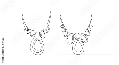 Elegant Necklace Design Line Art, Jewelry Sketch with Gemstone Pendant