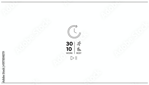 Fitness Timer Interface: 30 Min Work, 10 Min Rest, Play/Pause Icons