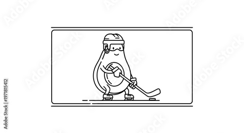 Funny Avocado Character Playing Hockey with Stick and Helmet