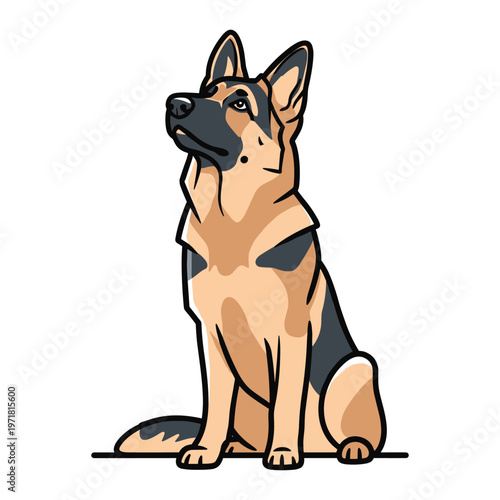 A cartoon german shepherd dog sitting on the ground