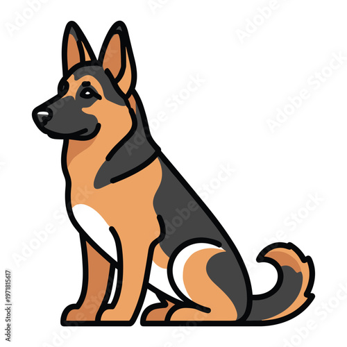 A cartoon german shepherd dog sitting on a white background