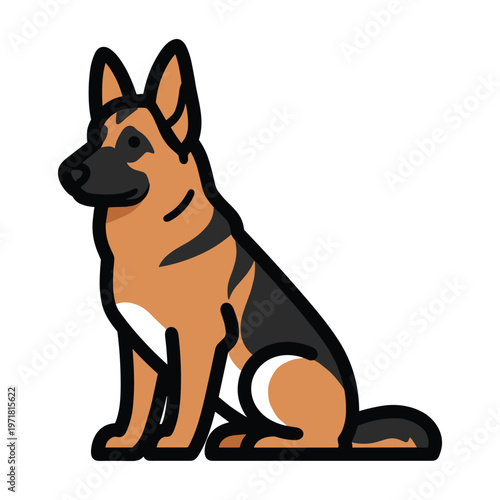 A cartoon german shepherd dog sitting on a white background