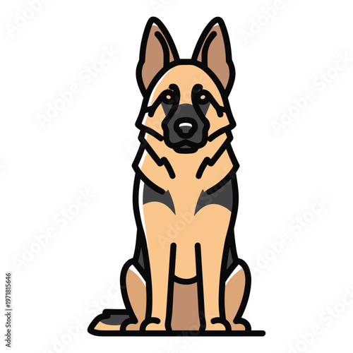 A cartoon german shepherd dog sitting on a white background