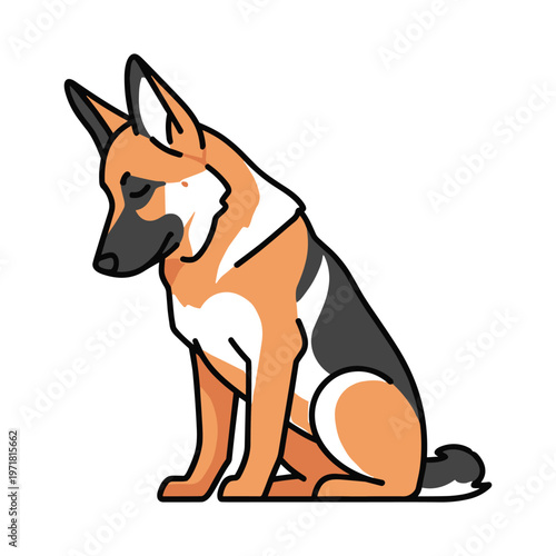 A cartoon german shepherd dog sitting on the floor
