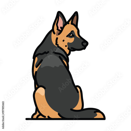 A sitting german shepherd dog with black and brown fur
