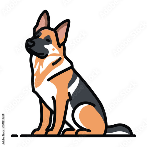 A cartoon german shepherd dog sitting on the ground
