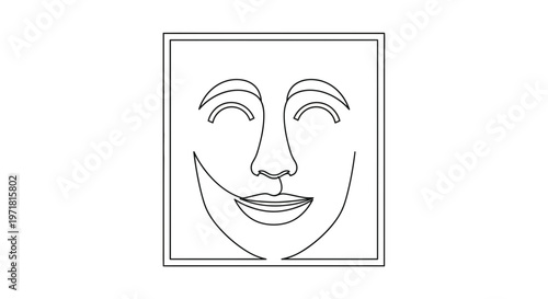 Abstract minimalist face line art, happy expression, simple geometric design