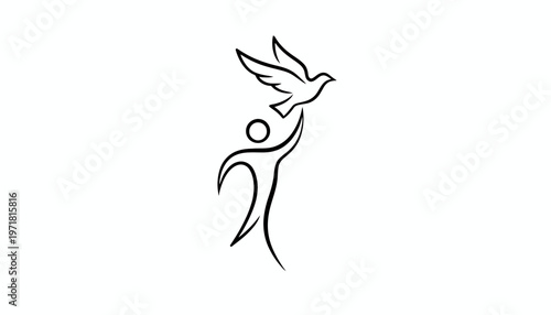 Abstract Human Figure Releasing Dove Bird Symbolizing Freedom, Hope, Peace, and Spirituality