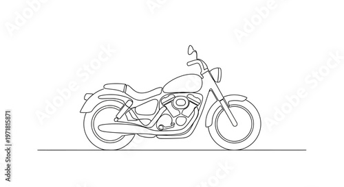 Outline drawing of a classic motorcycle, side view, clean lines, minimalist design