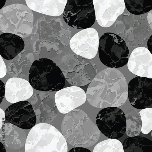 Textured pebble pattern in grayscale pebbles stones.