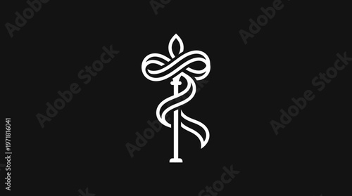 Minimalist Caduceus Symbol on Black Background