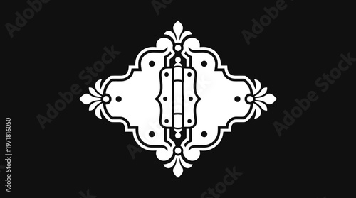 Ornate Decorative Hinge Design on Black Background