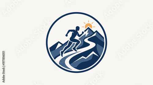 Runner Ascending Mountain in Circular Logo