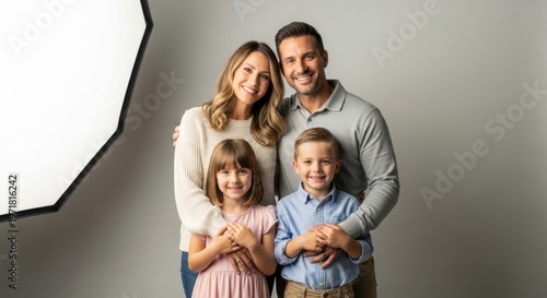 Happy Family Portrait in Studio with Softbox Lighting.