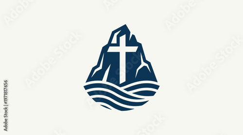 Abstract Religious Symbol with Cross and Mountain
