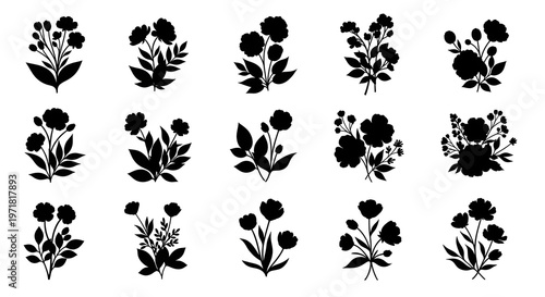 Black Floral Silhouette Collection Botanical Design Elements