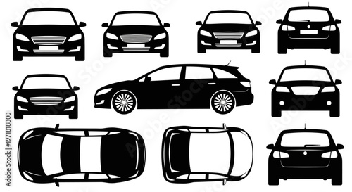 Car Silhouettes Collection: Multiple Views of Vehicles