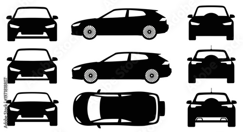 Car Silhouettes: Front, Side, and Top Views of a Modern SUV