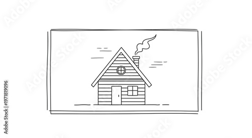 Cozy Log Cabin with Smoking Chimney, Rustic Home Illustration
