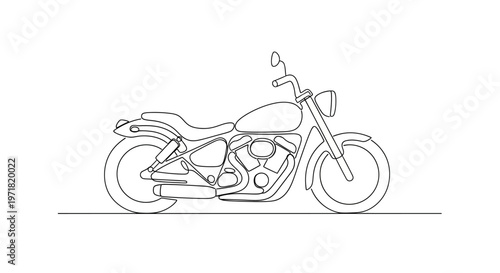 Minimalist Line Art Motorcycle Illustration - Classic Cruiser Style