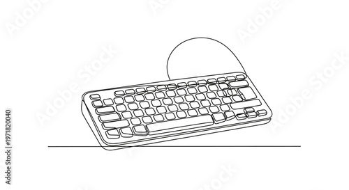 Minimalist Line Art Drawing of a Computer Keyboard on a White Background