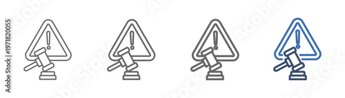 
outline icon set sanction with hammer, exclamation mark and warning sign design